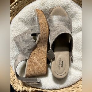 Clarks silvery wedges, size 8